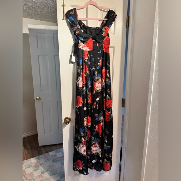 NEW Lulus I Care Black Floral Maxi Dress Off Shoulder Formal Black Red Small NWT - Picture 5 of 10